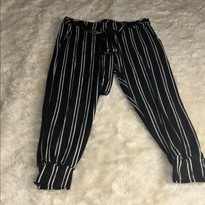 Black and White Striped Pants with Tie Waist